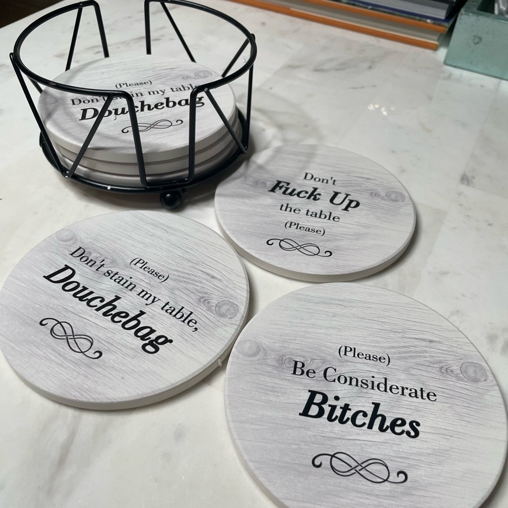 Funny/Rude Coasters Set with Black Holder - Picture 2 of 4